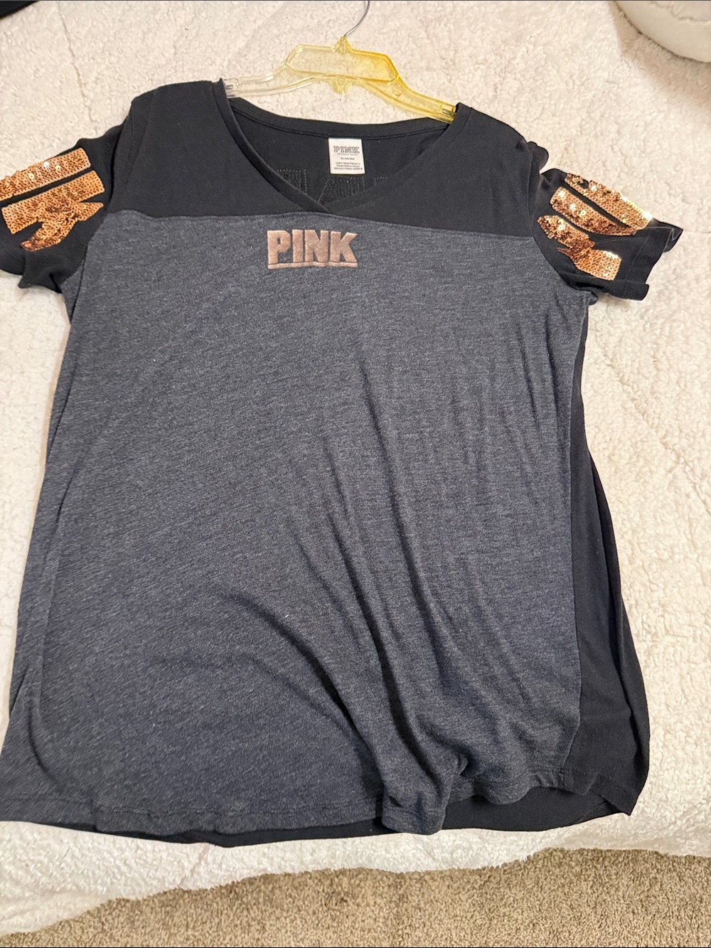 PINK Victoria's Secret Black and Sequin Sleeve Tee